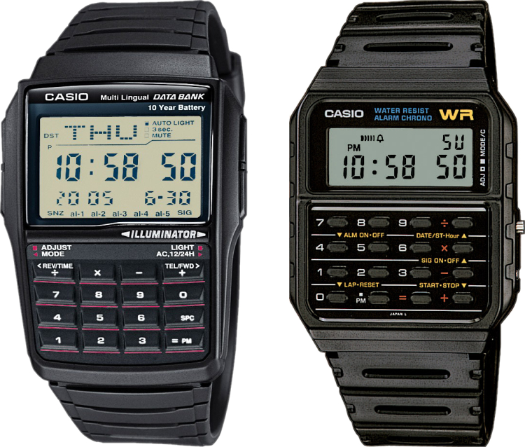 Hodinky s kalkulačkou, modely Casio Databank DBC 32-1A a CA 53W-1