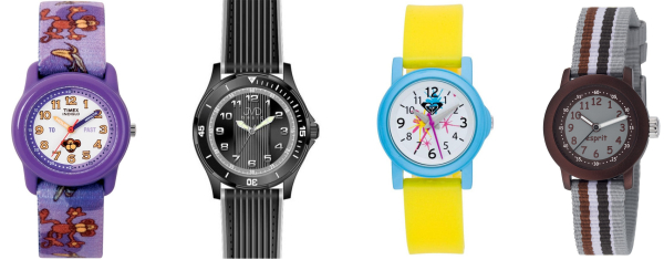 Detské hodinky, zľava: TIMEX KIDS T7B581, JVD W40.2, ROXY SUNSHINE W215BR AWHT, ESPRIT ES106414013