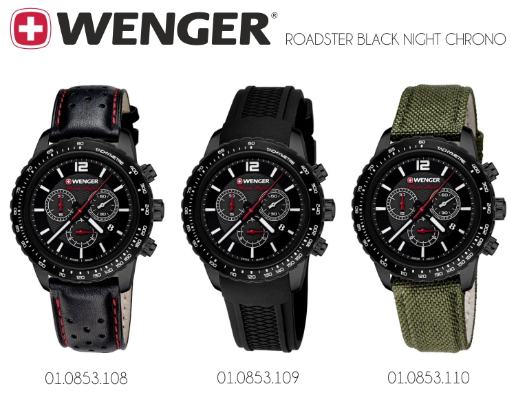 Wenger Roadster Black Night Chrono, modely 01.0853.108, 01.0853.109 a 01.0853.110