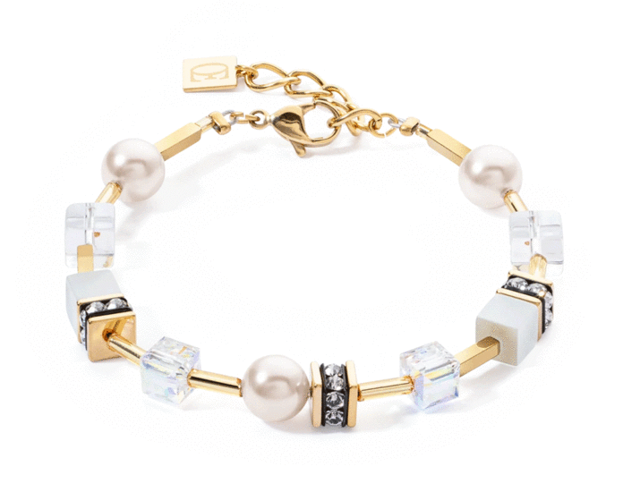 Coeur de Lion GeoCUBE® Iconic Pearl Mix Bracelet Gold-White 4081/30-1416