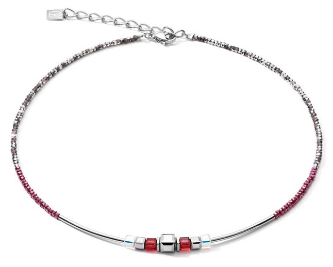Coeur de Lion Necklace GeoCUBE® frontline silver-red 5042/10-0300