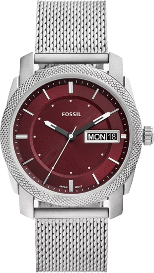 FOSSIL Machine Three-Hand Day-Date Stainless Steel Mesh Watch FS6014