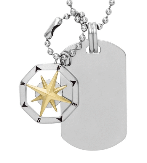 Fossil Sutton Compass Stainless Steel Dog Tag Necklace JF04208998