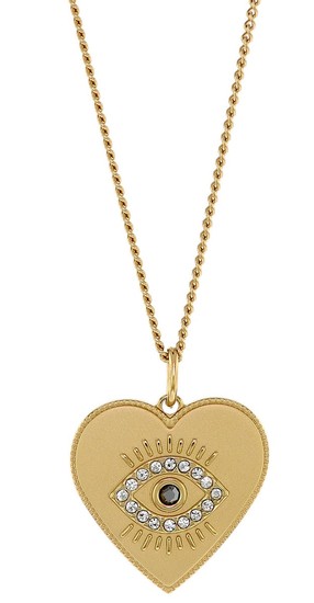 FOSSIL Evil Eye Pendant Gold-tone Stainless Steel Necklace JF03243710