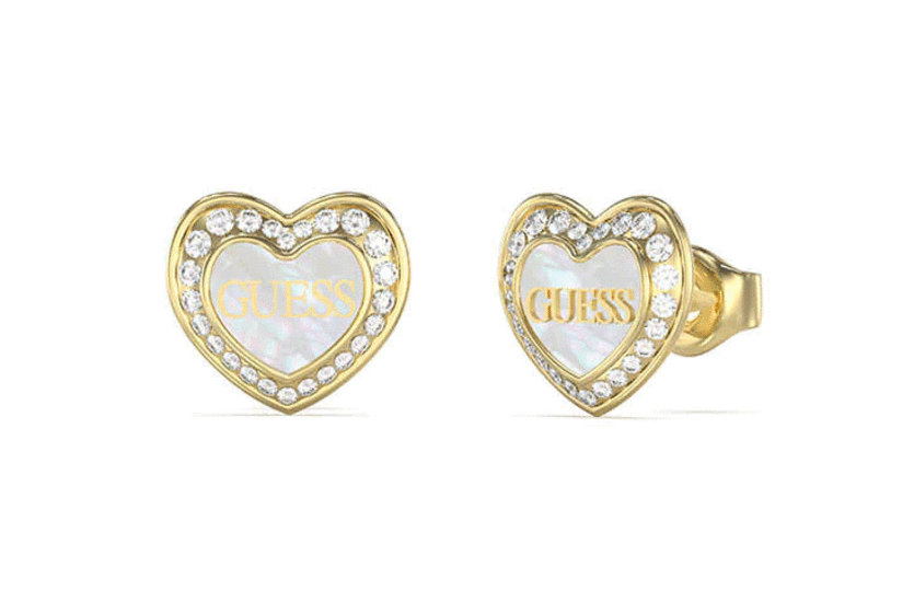 Guess Gold Amami Mop Heart Stud Earrings JUBE04028JWYGWHT/U