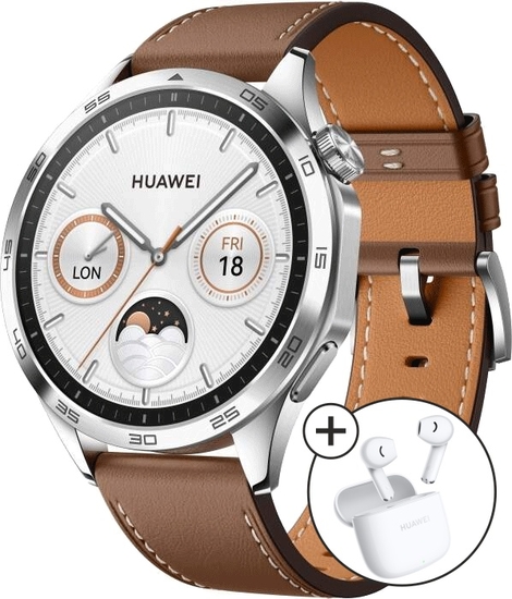 HUAWEI Watch GT 4 46 mm Brown Leather Strap 55020BGW + HUAWEI Freebuds SE 2