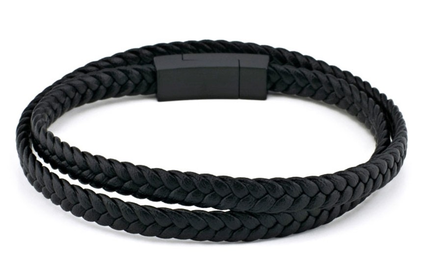 DOUBLED BLACK LEATHER BRACELET WITH MAGNETIC CLASP BY MENVARD MV1014
