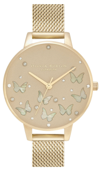 Olivia Burton Sparkle Butterfly, Demi Gold Dial With Mother Of Pearl, Gold Mesh Watch OB16MB37