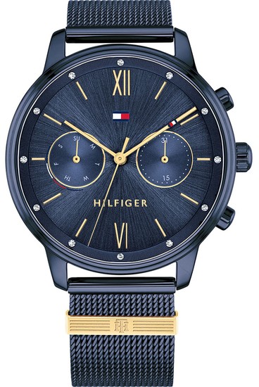 TOMMY HILFIGER ENGRAVED MONOGRAM BLUE IONIC PLATED WATCH 1782305