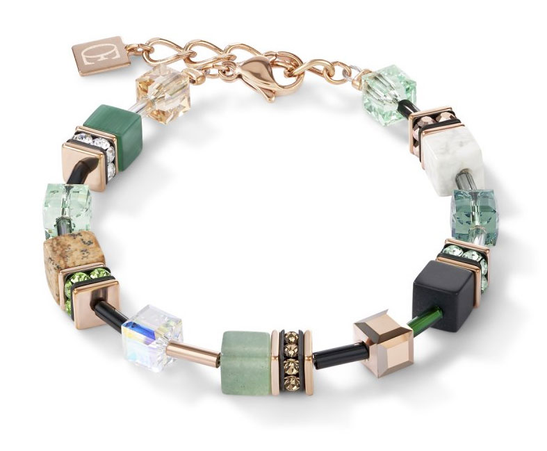Coeur De Lion Bracelet GeoCUBE® Swarovski® Crystals & Gemstones Green-Beige 4905/30-0510