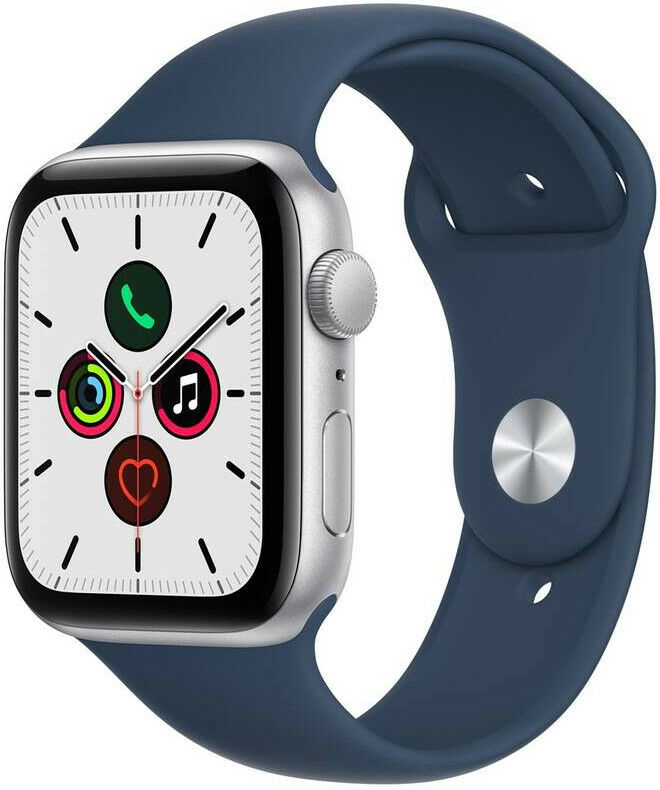 Apple Watch SE GPS 44mm Silver Aluminium Case with Abyss Blue Sport Band MKQ43VR/A