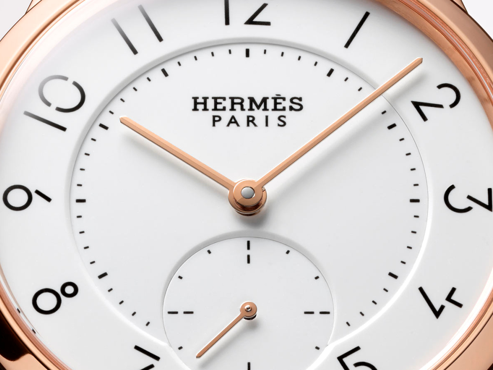 Hermès Slim d’Hermès Email Grand Feu, detail smaltovaného ciferníka